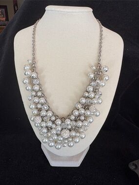 RMN 18” Statement Pearl Cluster Necklace in Silver